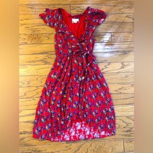 Maeve Anthropologie Red Floral Wrap Dress